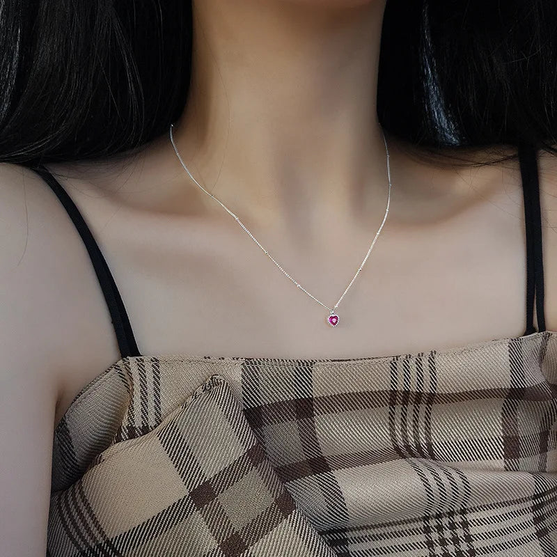 925 Silver Zircon Heart Lock Necklace