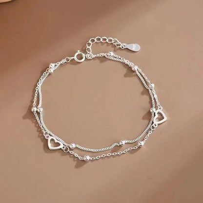 925 Sterling Silver Double Heart Bracelet