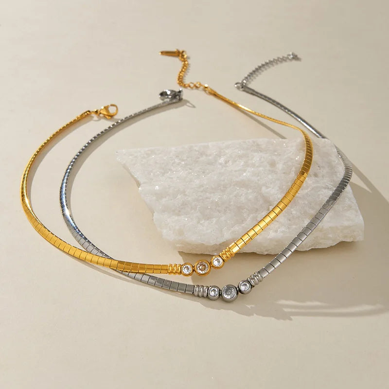 Vintage Stainless Steel CZ Choker Necklace