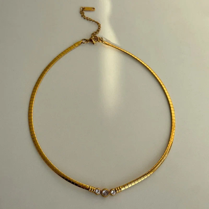 Vintage Stainless Steel CZ Choker Necklace