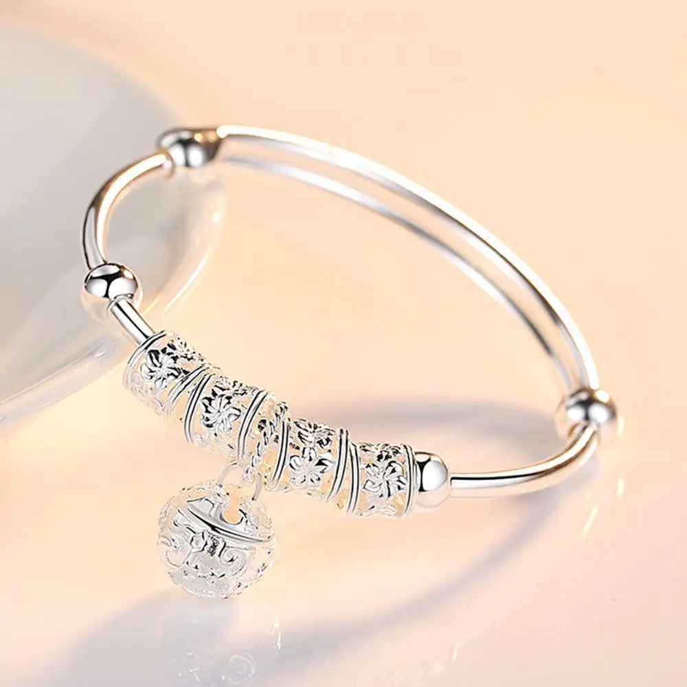 925 Sterling Silver Hollow Bell Bangle