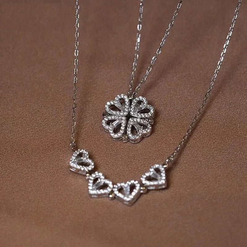 Clover heart locket necklace with hidden zircon – Vessaly