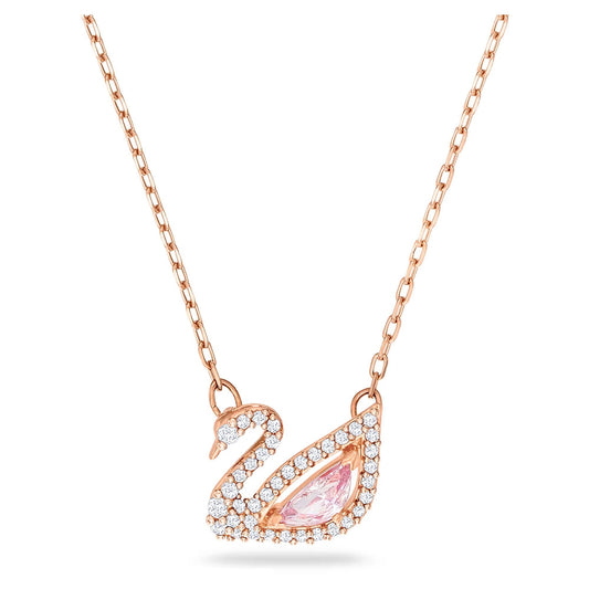 Serena 14K rose gold swan pendant necklace with pink crystal