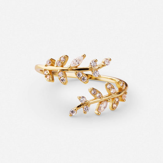 Leaf ring in polished gold finish