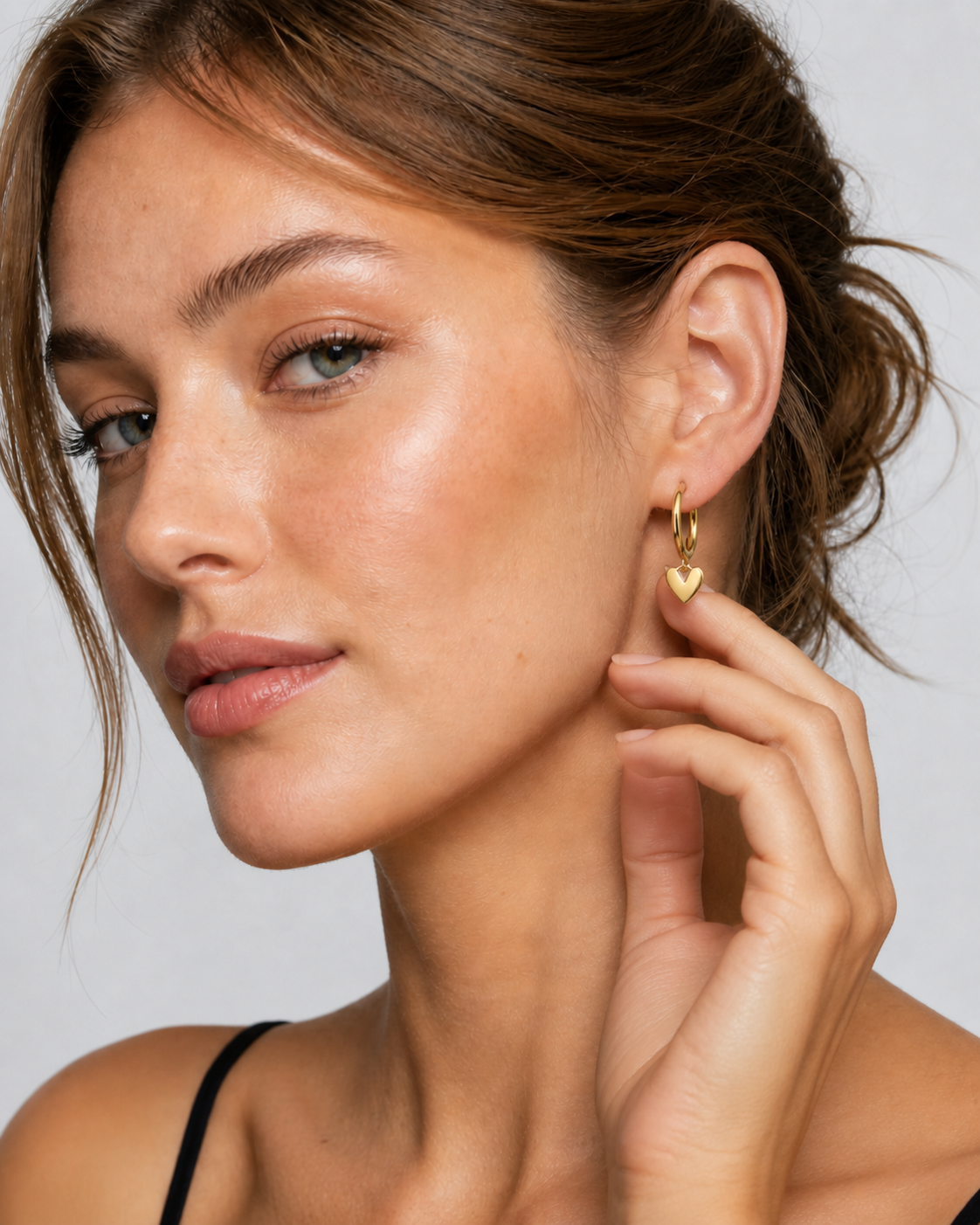 14K Gold Heart Hoop Earrings