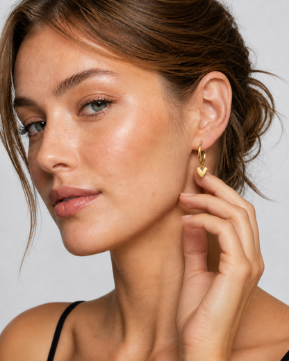 14K Gold Heart Hoop Earrings