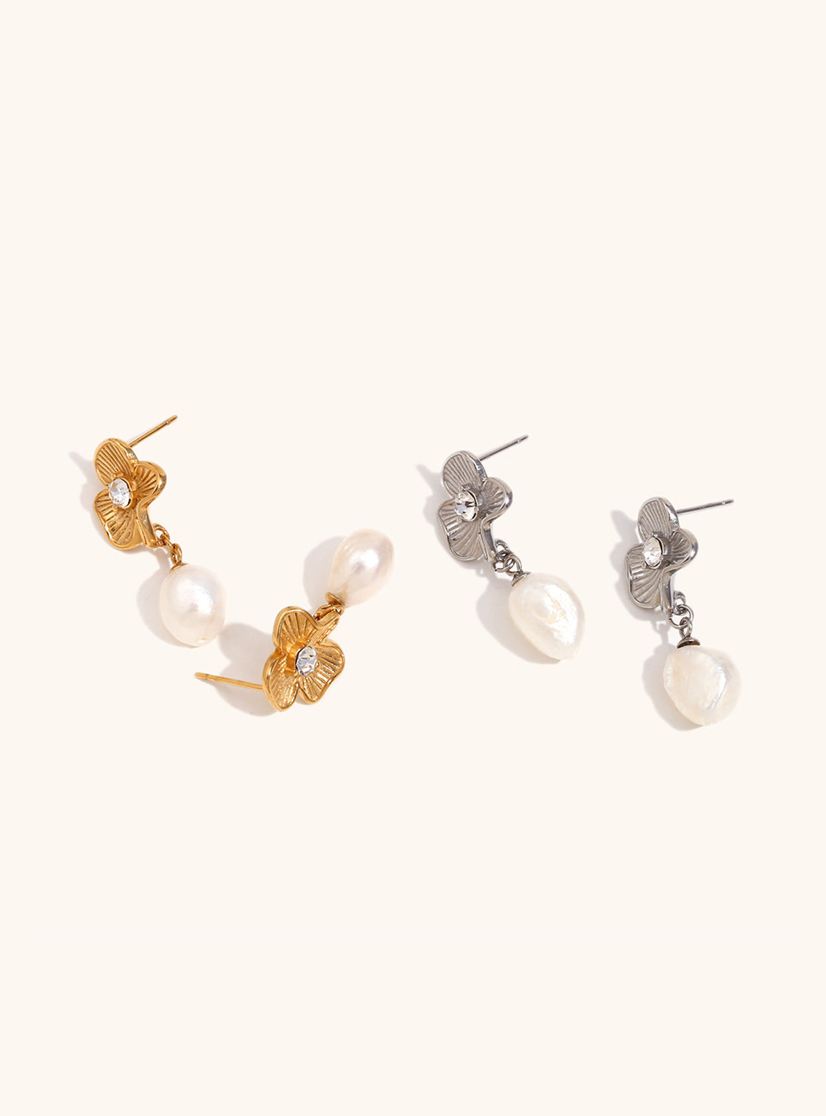 Magnolia drop earrings, romantic gold jewellery detail