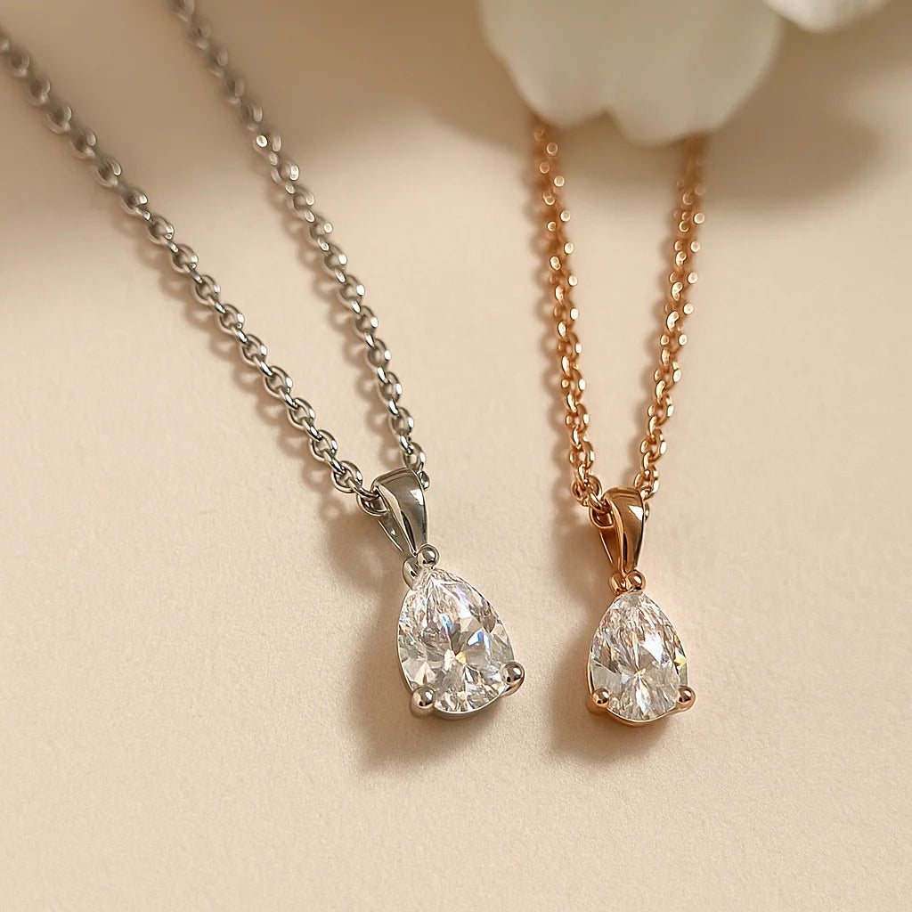 Pear moissanite pendant necklace detail – Vessaly