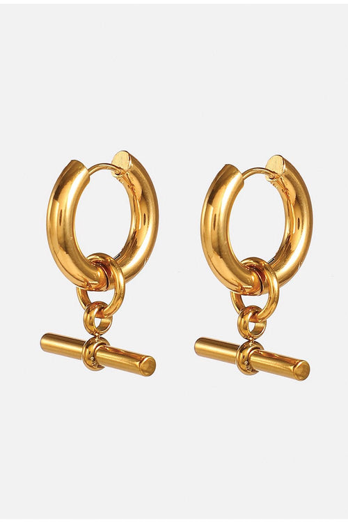 Chunky 18K gold T-bar hoop earrings in stainless steel
