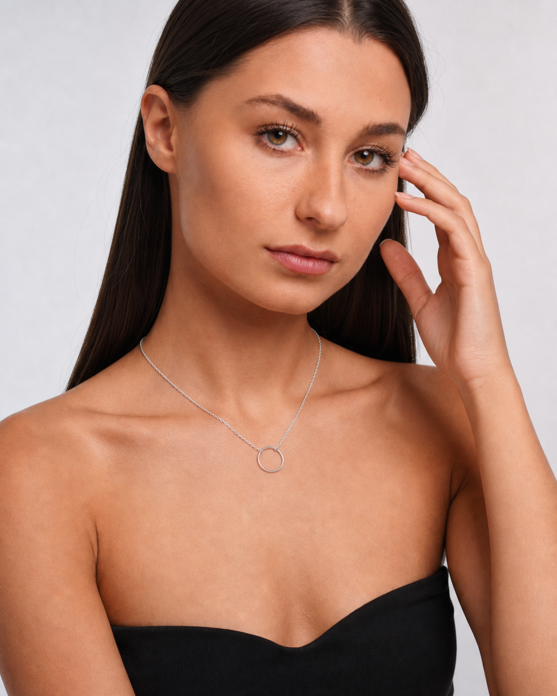 925 Sterling Silver Circle Pendant Necklace worn by model three-quarter view