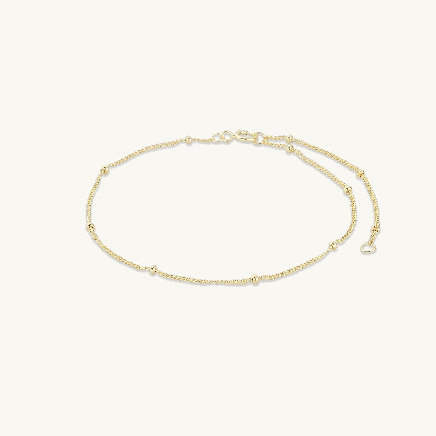 Satellite chain bracelet side angle showing adjustable extension chain