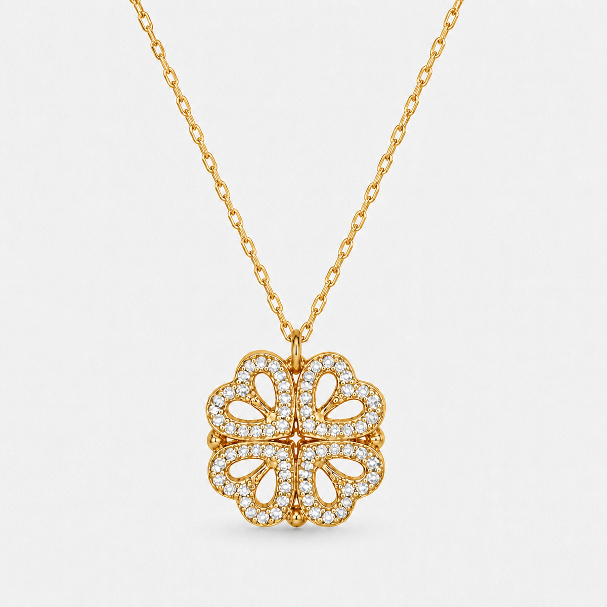 Clover Heart Locket Necklace - Gold