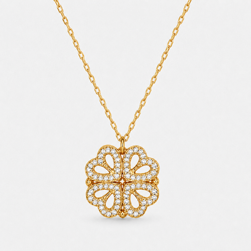 Clover Heart Locket Necklace - Gold