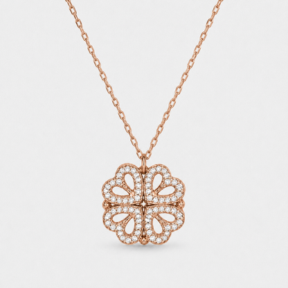 Clover Heart Locket Necklace - Rose Gold