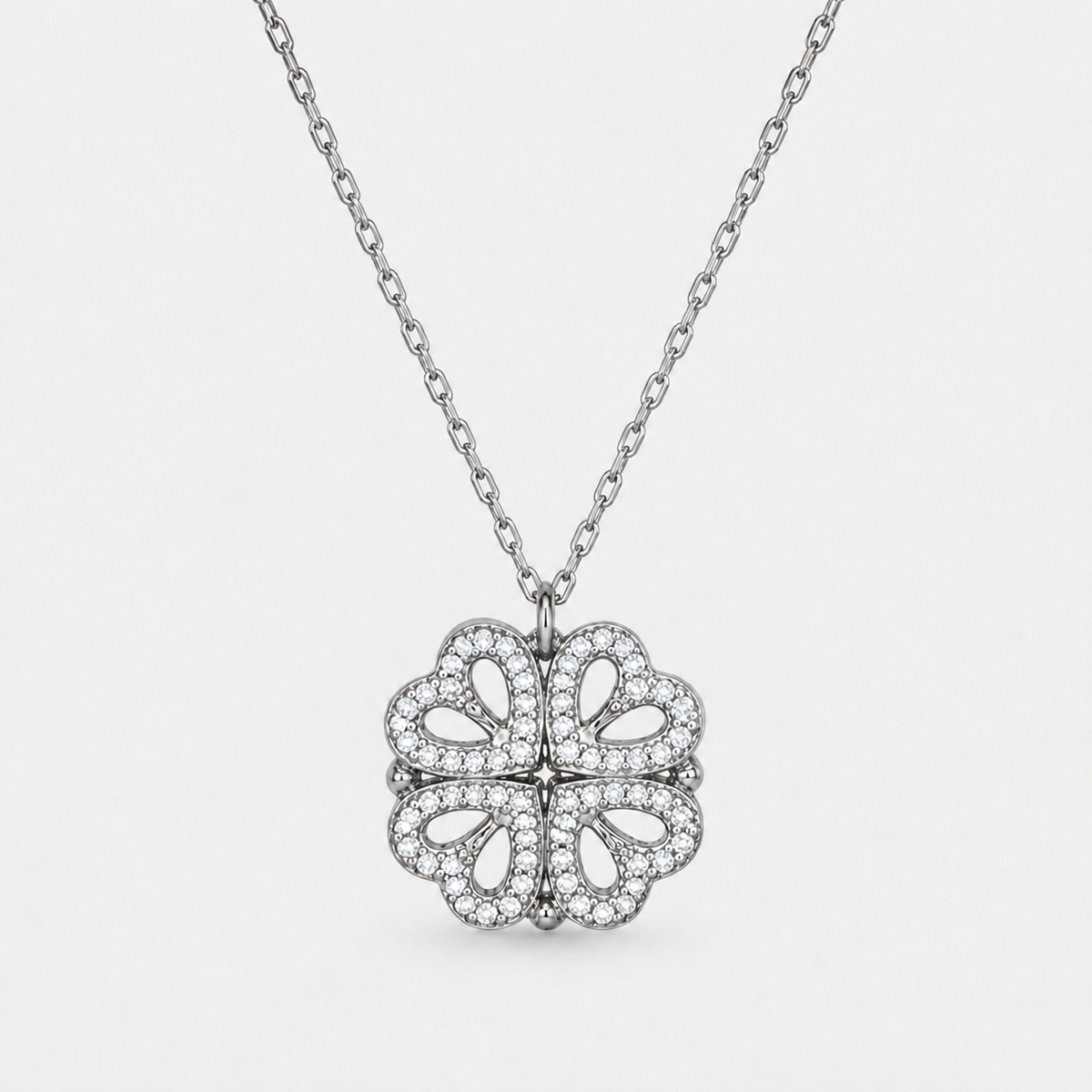 Clover Heart Locket Necklace - Silver