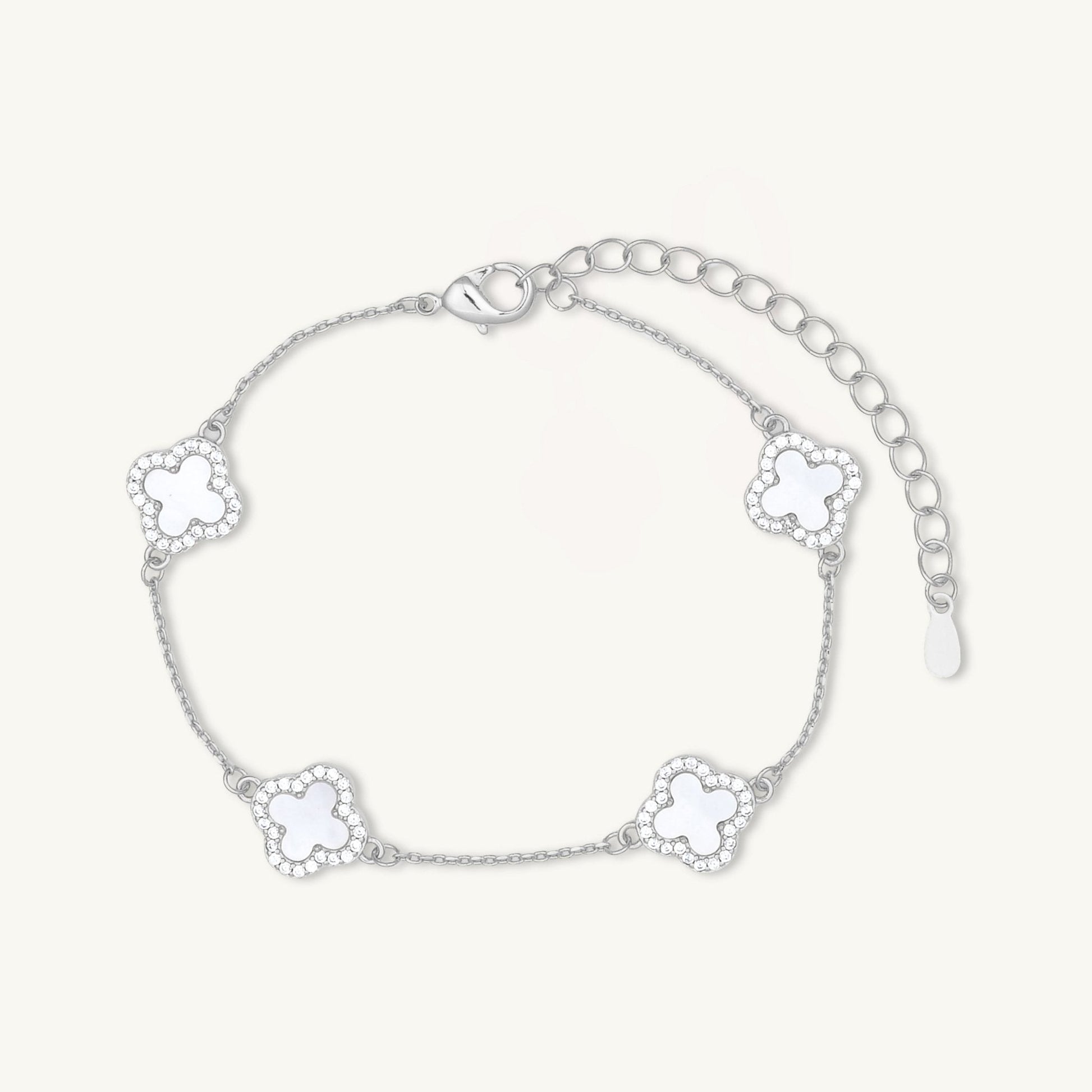 Gold vermeil clover station bracelet with white sapphire