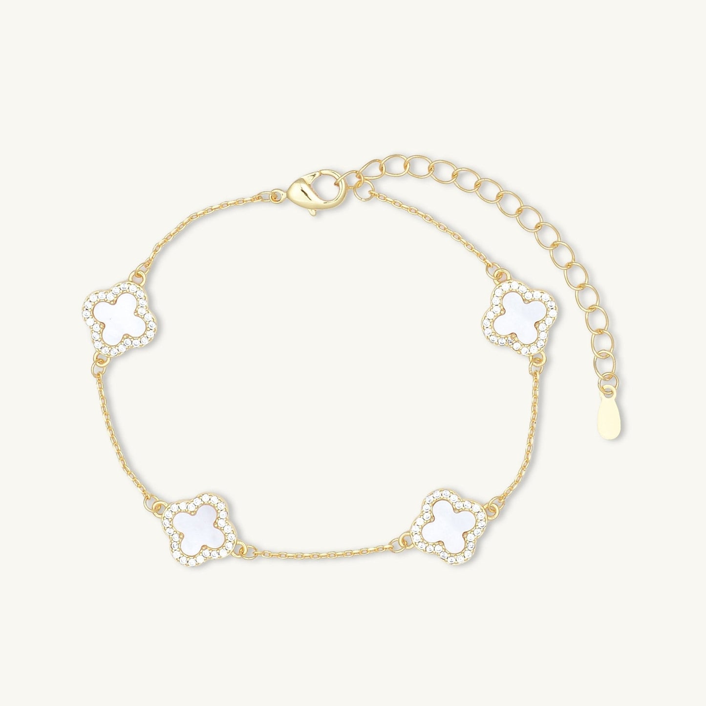 Clover station mother of pearl sapphire bracelet in 18K gold vermeil
