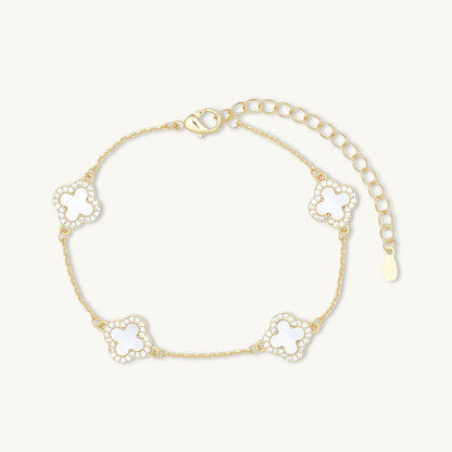 Clover station mother of pearl sapphire bracelet in 18K gold vermeil