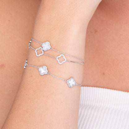 Mother-of-pearl clover sapphire bracelet, adjustable fit