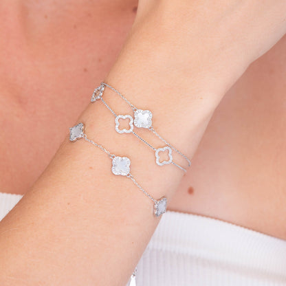 Clover MOP sapphire bracelet styled on a feminine wrist