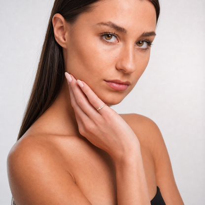 Crystal Air Open Ring Gold worn by model — three-quarter view