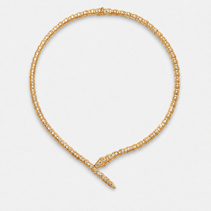 Crystal Serpent Snake Choker Necklace - Gold / Gold-plated Brass