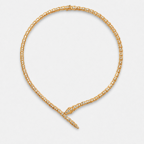 Crystal Serpent Snake Choker Necklace - Gold / Gold-plated Brass