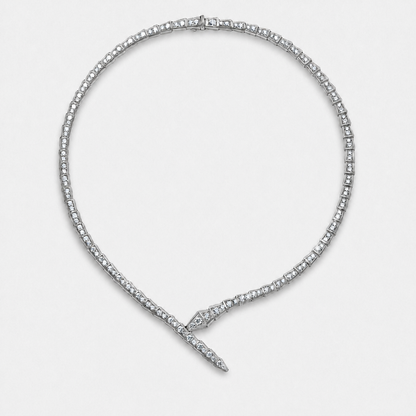 Crystal Serpent Snake Choker Necklace - Silver / Gold-plated Brass