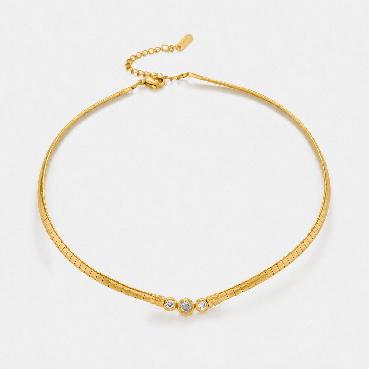 Vintage Stainless Steel CZ Choker Necklace - Gold / 40 centímetros