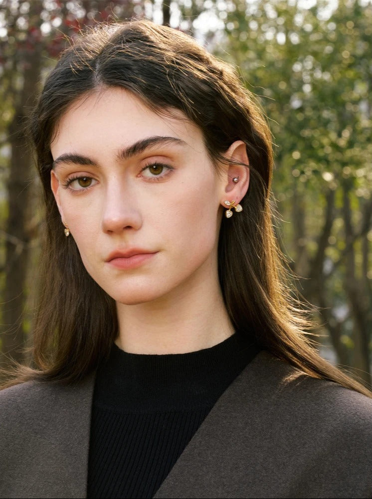 Dainty gold cherry stud earrings pair – Vessaly