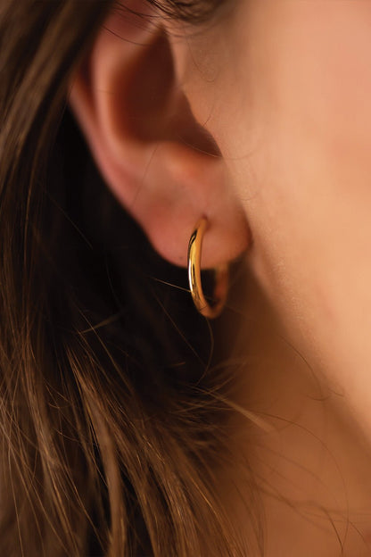 Dainty gold hoops worn on the ear – Vessaly