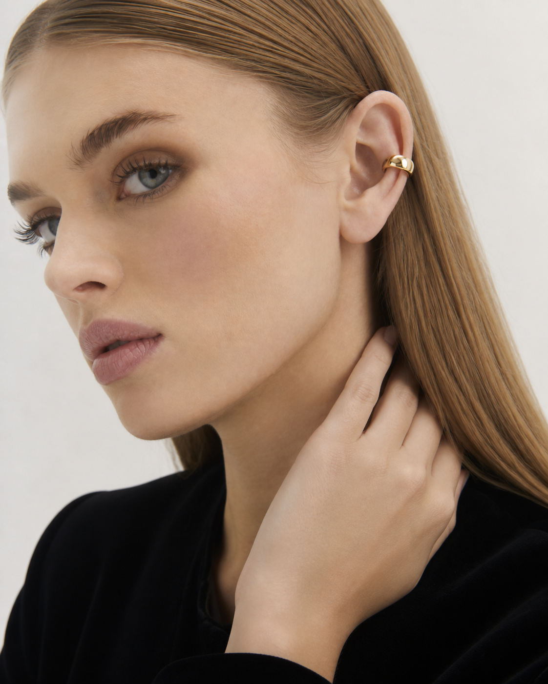 14K Gold-Plated Ear Cuff worn by model three-quarter view