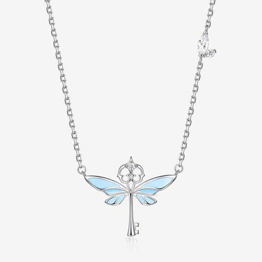 Flying keys sterling silver necklace, glow-in-the-dark design