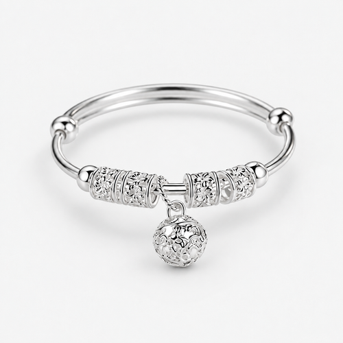 925 Sterling Silver Hollow Bell Bangle