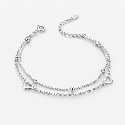 925 Sterling Silver Double Heart Bracelet