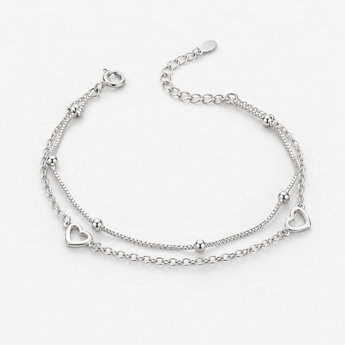 925 Sterling Silver Double Heart Bracelet
