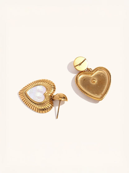 Gold heart drop earrings, refined romantic jewellery