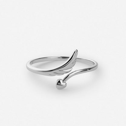 Feather heart adjustable sterling silver ring – Vessaly