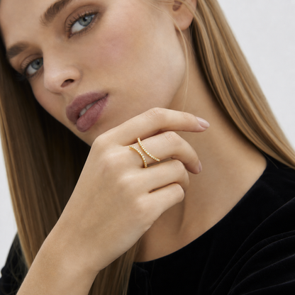 Crystal Flare Statement Ring Gold worn by model close-up