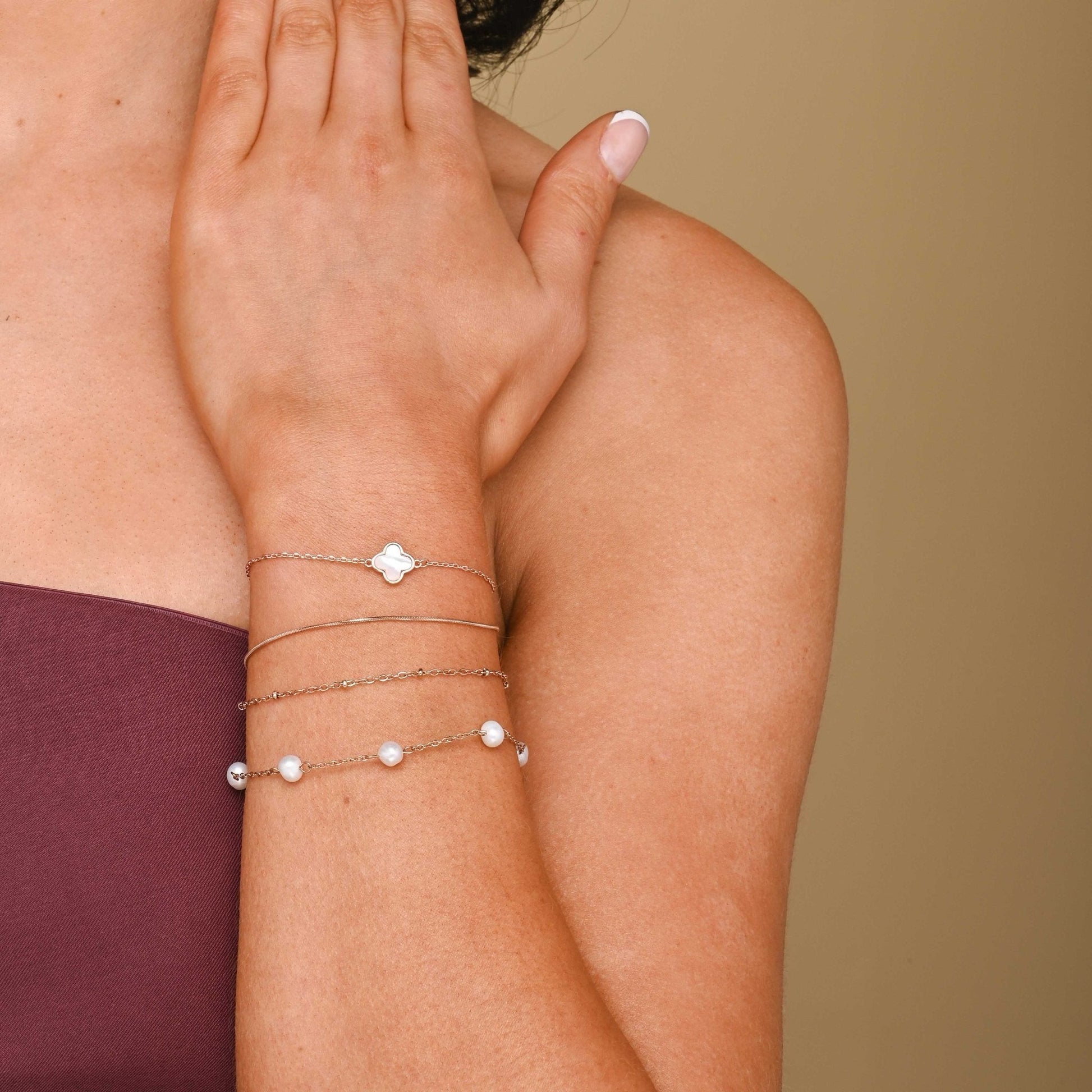 Close-up of satellite chain ball spacer detail, 18k gold vermeil bracelet
