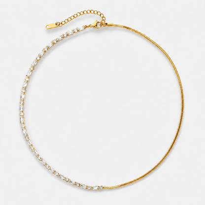 18K Gold-Plated Half Tennis Crystal Necklace - Default Title
