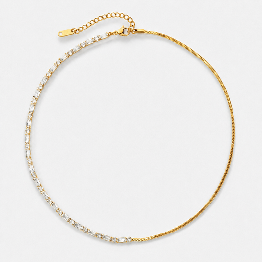 18K Gold-Plated Half Tennis Crystal Necklace - Default Title