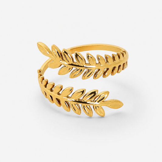 18K Gold-Plated Olive Leaf Adjustable Ring