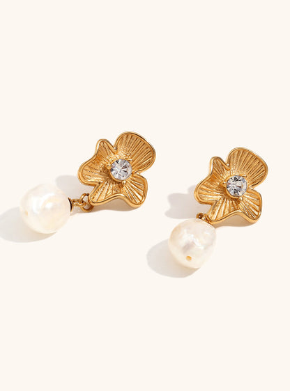 Floral gold drop earrings, refined feminine jewellery