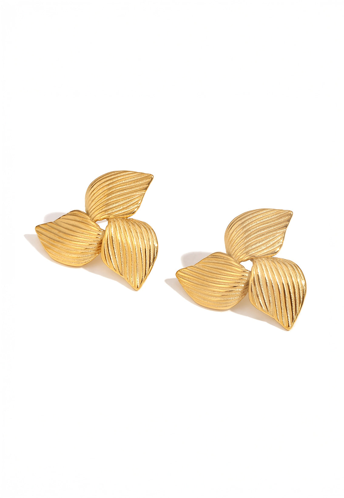 Romantic gold flower cluster earrings, side angle view