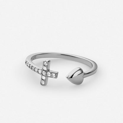 Rose gold heart cross ring – Vessaly