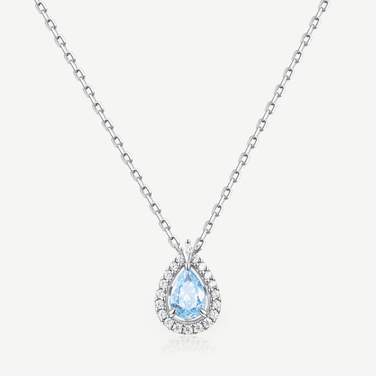 Ocean eye aquamarine birthstone drop necklace in 925 sterling silver