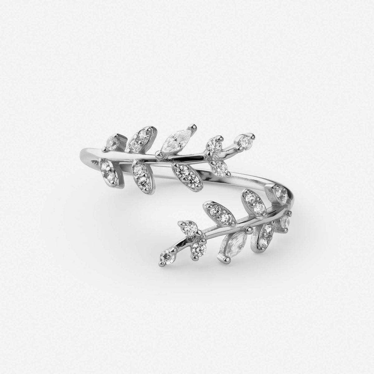 Leaf ring on neutral background, polished finish
