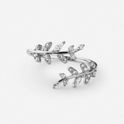 Leaf ring on neutral background, polished finish