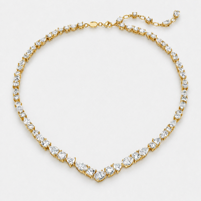 Mixed-Cut Crystal V Necklace - Gold